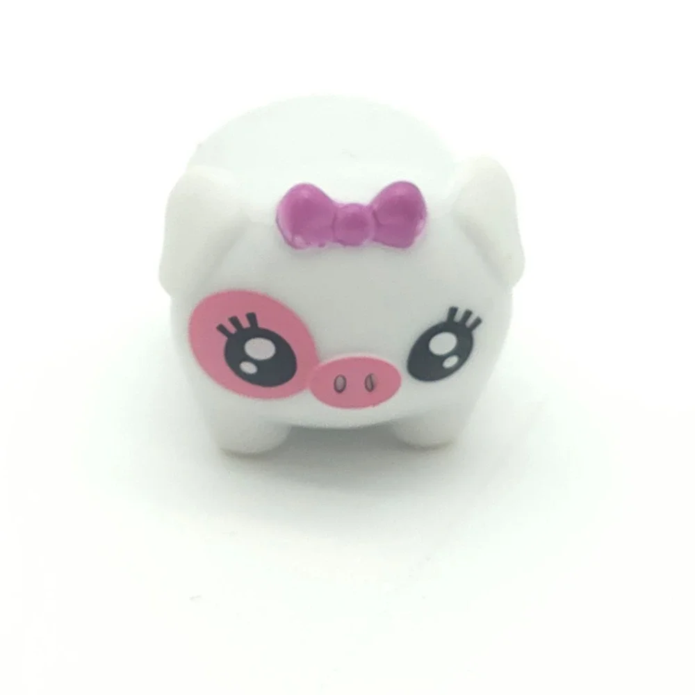 Shopkins Petkins Pig Mini Figure White Pink Purple Bow Kawaii Toy Collectible